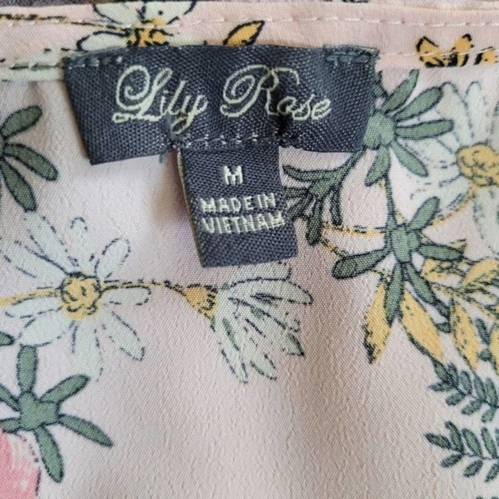 Lily Rose‎ Romper Juniors Medium Pink Floral V Neck Tiered Short Sleeve Feminine - Picture 3 of 9
